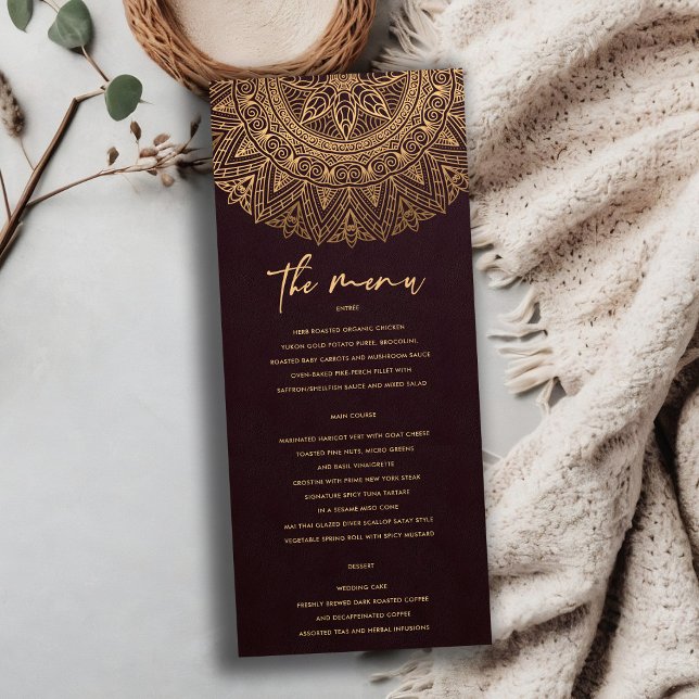 MENÚ BURGUNDY GOLD CLASSIC ORNATE MANDALA BODA (Subido por el creador)