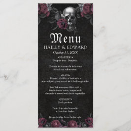 Menú Burgundy Gothic Floral Skull Boda de Halloween