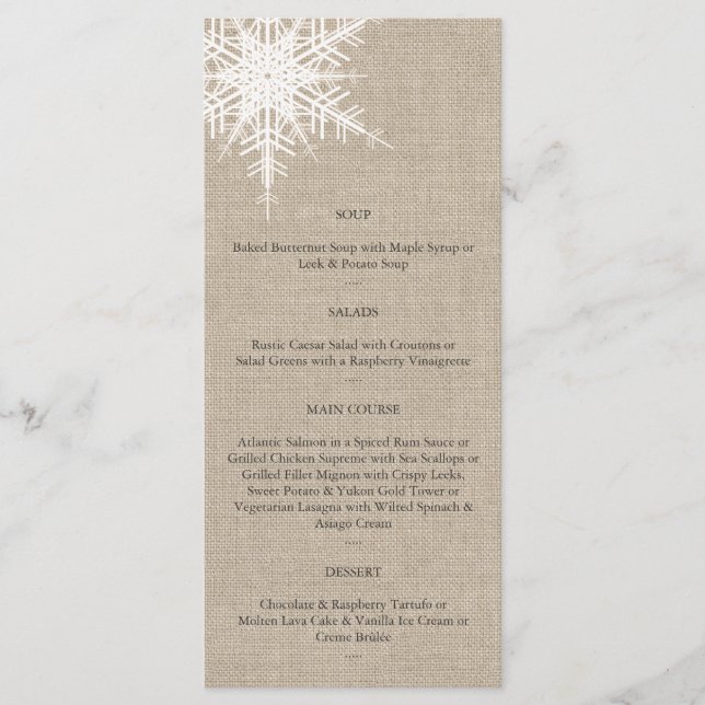 Menú Burlap Snowflake (Anverso)
