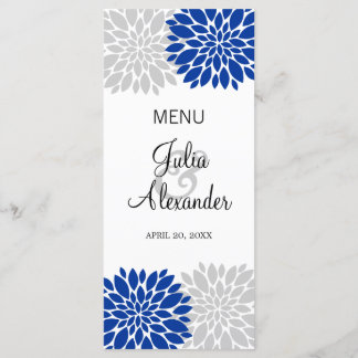 Menú Burst floral real azul plateado-gris