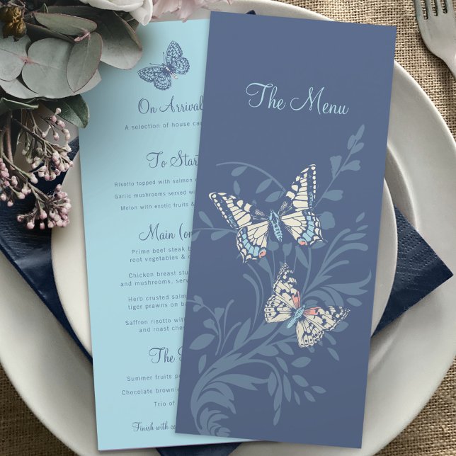 Menú Butterflies hnad inked graphic swirl blue wedding  (Subido por el creador)