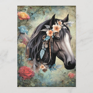 Menú Caballo marrón en flores.