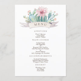 Menú Cactus rosa floral y suculento. Boda botánico