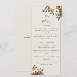 Menú Caída Floral Monograma Boda Marfil