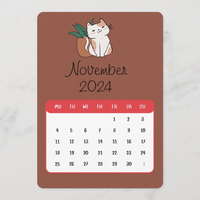 Menú Calendario De Gatos Y Plantas En Solo Noviembre De (Anverso)