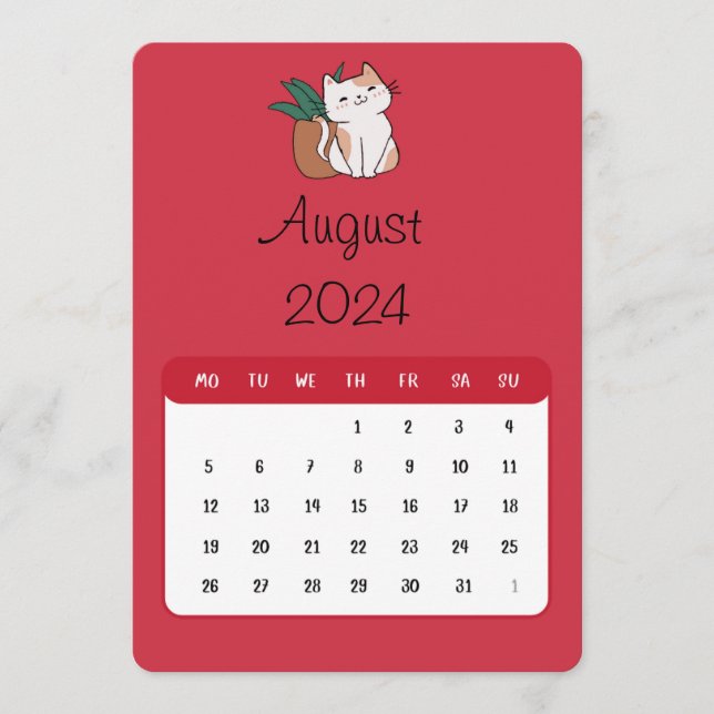 Menú Calendario De La Planta Y El Gato De Agosto De 202 (Anverso)