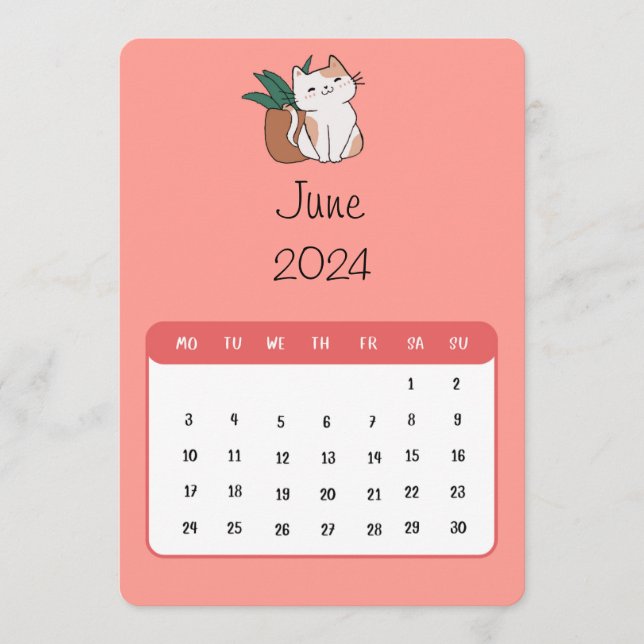 Menú Calendario De La Planta Y El Gato De Junio De 2024 (Anverso)
