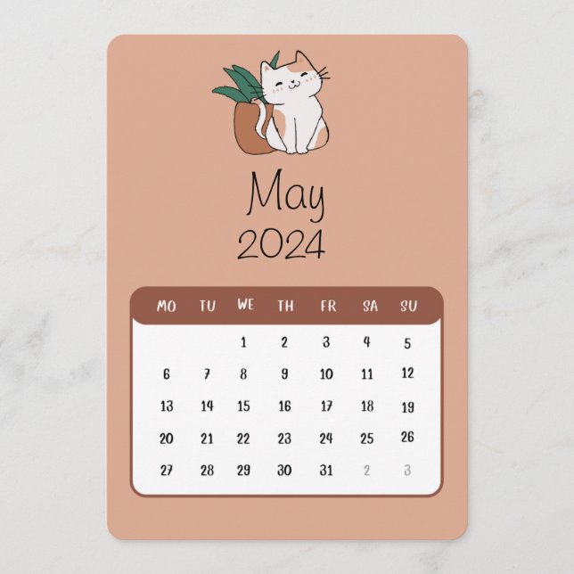 Menú Calendario De La Planta Y El Gato De Mayo De 2024 (Anverso)