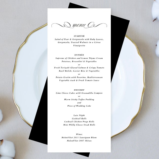 Menú Caligrafía Boda formal blanco y negro (Subido por el creador)