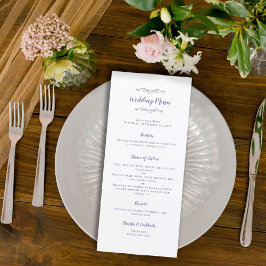 Menú Caligrafía elegante para boda azul pervinca para l