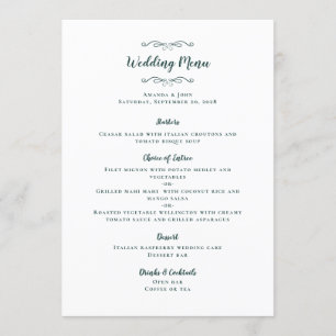 Menú Caligrafía elegante para boda cena en verde esmera
