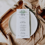Menú Caligrafía minimalista Cena de eucalipto verde<br><div class="desc">La carta de este minimalista eucalipto verde caligrafía es perfecta para un boda rústico. El diseño presenta un eucalipto verde acuático pintado a mano,  inspirando la belleza natural. Este menú se puede utilizar para la recepción de bodas,  la cena de ensayo,  la ducha de novia o cualquier otro evento.</div>