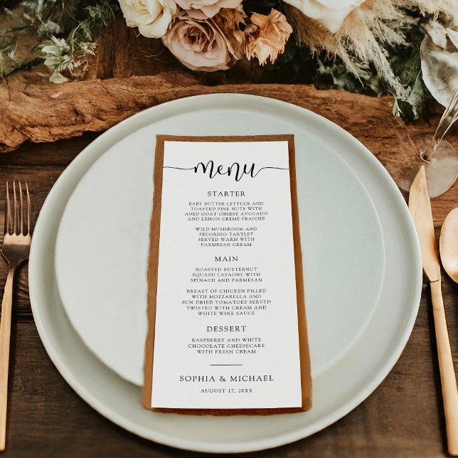 Menú Caligrafía moderna y elegante Boda blanco negro (Subido por el creador)