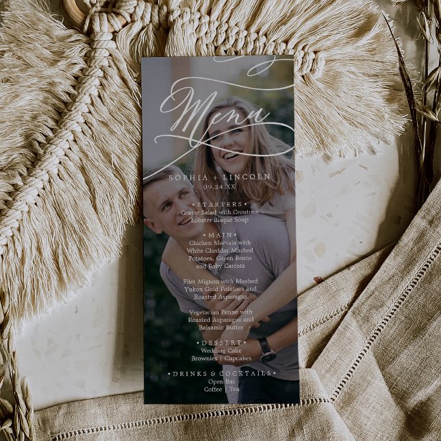Menú Caligrafía romántica Boda de fotografía oscura cen (Subido por el creador)