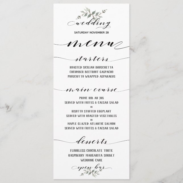 Menú Calligrafía de fuentes de intercambio Boda clásico (Anverso)