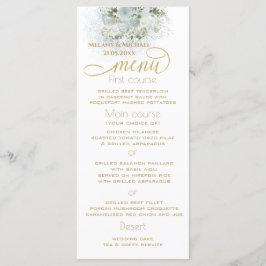 Menú Calligrafía dorada floral azul turquesa