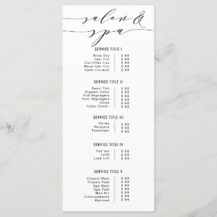Menú Calligrafía moderna en blanco y negro Precio Spa