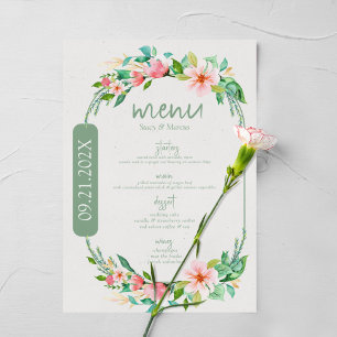 Menú Calligrafía Personalizado de Wreath floral de acua