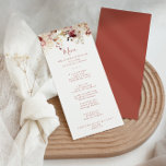 Menú Calligraphy Graceful Floral Dinner<br><div class="desc">Esta carta caligráfica y florida para la cena es perfecta para un boda rústico. El diseño se compone de una delgada acuarela blanca, burdeos, rosas rosas y hojas de otoño. Este menú se puede utilizar para la recepción de bodas, la cena de ensayo, la ducha de novia o cualquier otro...</div>