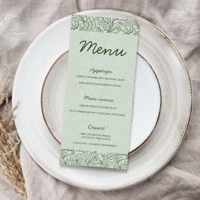 Menú Capítulo Siguiente Bridal Shower Floral Verde Salv (Next Chapter Floral Sage Green Bridal Shower Menu)