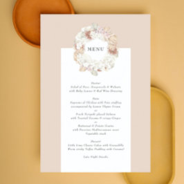 Menú Carbón Pampas Crema de flores Boho Monograma Boda