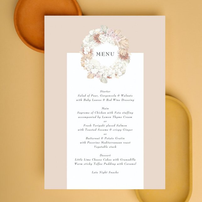 Menú Carbón Pampas Crema de flores Boho Monograma Boda (Subido por el creador)