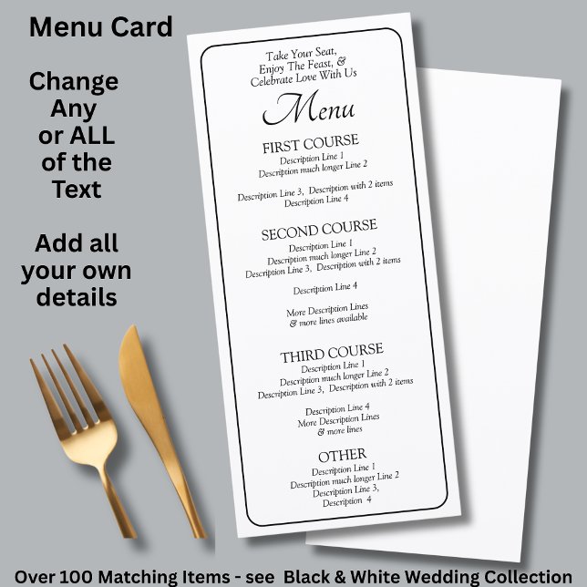 Menu Card - Black White - Add your own details (Subido por el creador)