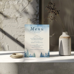 Menú Carta boda de pinos de invierno azul