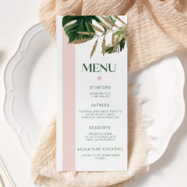 Menú Carta de boda tropical de palma de rayas rosas