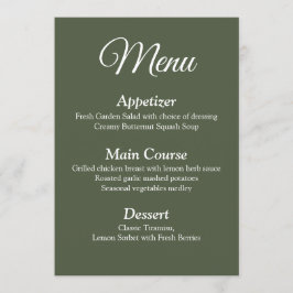 Menú Carta de Boda verde oliva moderna y elegante