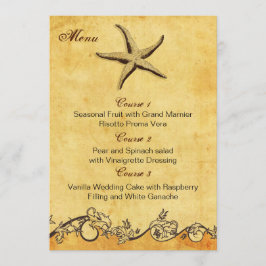 Menú carta de bodas de playa de estrellas rústicas