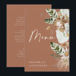Menú Carta de follaje moderno y elegante de terracota<br><div class="desc">Terracotta bohemia botánica moderna y elegante follaje elegante día de bodas elegante del menú de papelería. Hermosas acuarelas botánicas estampadas a mano y texto de escritura. Moderno en la moda de la terracota,  color negro,  verde,  natural y azul marino de la colección.</div>