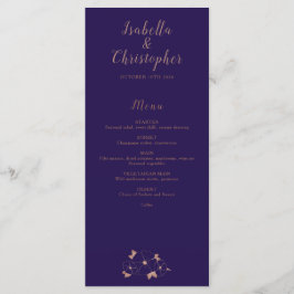 Menú Carta moderna de cobre y azul florido con boda