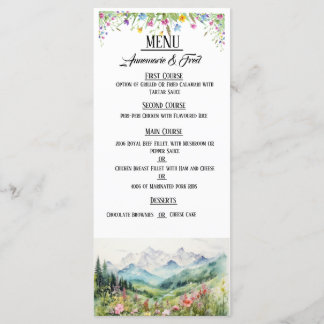 Menú Carta plana elegante de Montaña y Flor Silvestre