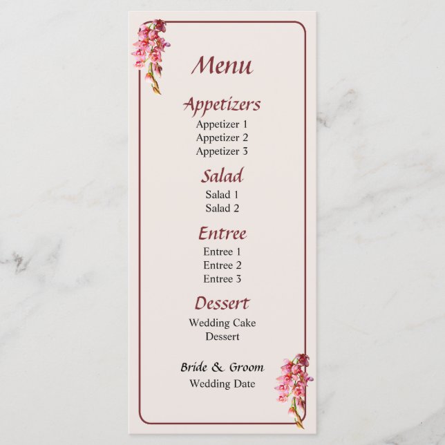 Menú Cascada de Orquídeas Rosadas (Anverso)