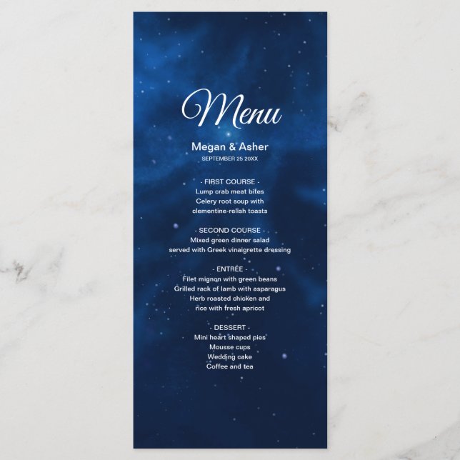 Menú Celestial Romántico Azul Galaxia Nocturno (Anverso)