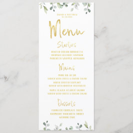 Menú Cena Boda clásico de caligrafía de guión dorado