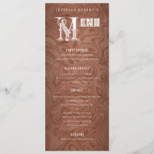 Menú Cena Boda Country Western Rustic Wood