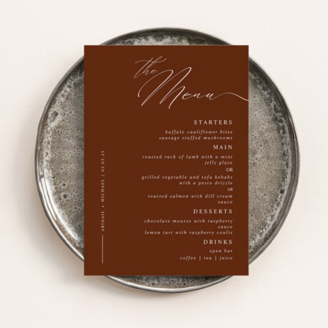 Menú Cena Boda de caligrafía de escritura moderna elega (Subido por el creador)