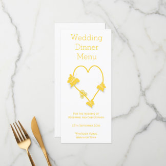 Menú Cena Boda de corazón de mariposa amarillo