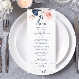 Menú Cena Boda floral rosa azul marino y Rubor