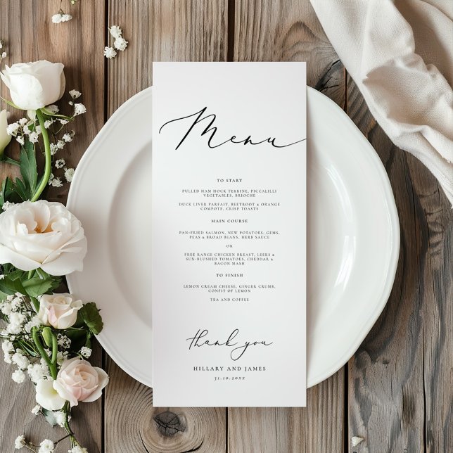Menú Cena Boda moderna de caligrafía Minimalista (Subido por el creador)