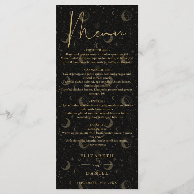 Menú Cena Celestial Mística Negra Y Boda De Oro (Anverso)