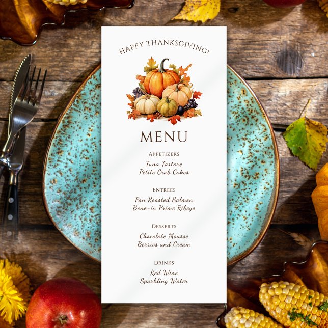 Menú Cena de Acción de Gracias por la Calabaza (Pumpkin Thankful Thanksgiving Dinner Menu)