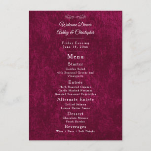 Menú Cena de bienvenida elegante de terciopelo burgundy