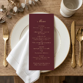 Menú Cena de boda con guión dorado de Borgoña minimalis