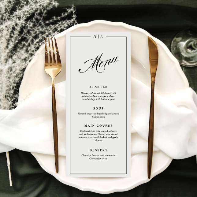 Menú Cena de Boda con Letra Caligráfica de Monograma El (Subido por el creador)