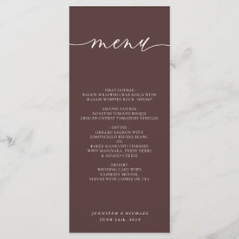Menú Cena de boda con letra simple marrón chocolate