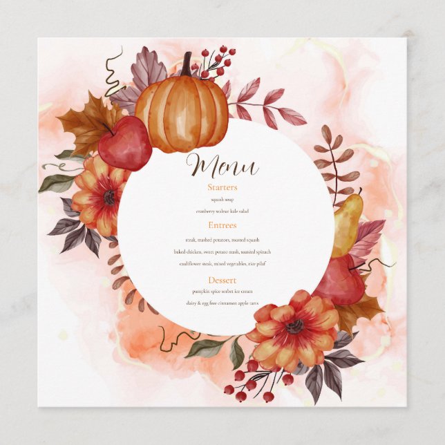 Menú Cena de boda de calabaza de otoño enamorada  (Anverso)