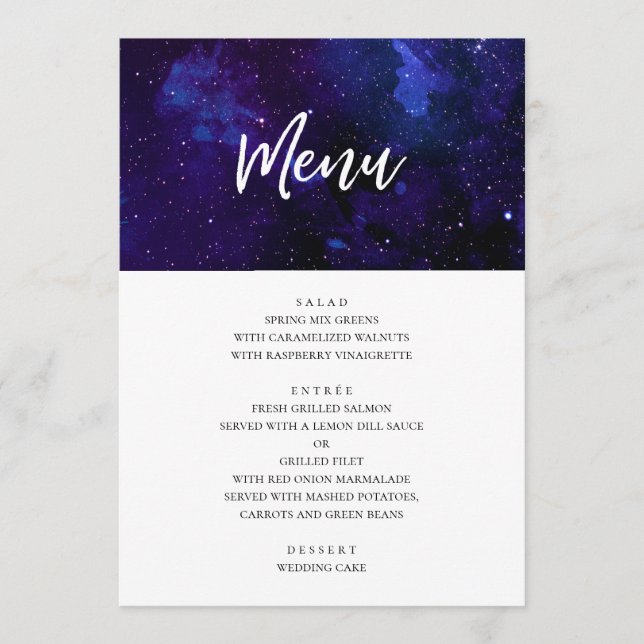Menú Cena de boda espacial. Estrellas de la noche. Mari (Anverso)